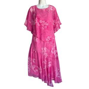 Y2k K Woman Pink Floral Asymmetrical Fairy Dress Set Petites 16  Party/Cocktail